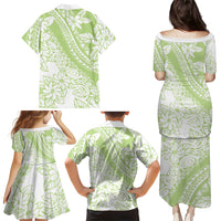 Polynesian Tiare Flower Sage Green Pastel Family Matching Puletasi and Hawaiian Shirt LT14 - Polynesian Pride