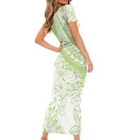 Polynesian Tiare Flower Sage Green Pastel Family Matching Short Sleeve Bodycon Dress and Hawaiian Shirt LT14 - Polynesian Pride