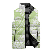 Polynesian Tiare Flower Sage Green Pastel Sleeveless Puffer Jacket