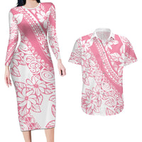 Polynesian Tiare Flower Pink Pastel Vibes Couples Matching Long Sleeve Bodycon Dress and Hawaiian Shirt LT14 Pink - Polynesian Pride