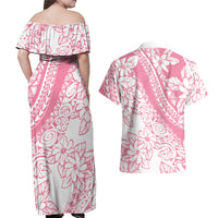 Polynesian Tiare Flower Pink Pastel Vibes Couples Matching Off Shoulder Maxi Dress and Hawaiian Shirt LT14 - Polynesian Pride