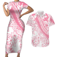 Polynesian Tiare Flower Pink Pastel Vibes Couples Matching Short Sleeve Bodycon Dress and Hawaiian Shirt LT14 Pink - Polynesian Pride