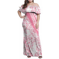 Polynesian Tiare Flower Pink Pastel Vibes Family Matching Off Shoulder Maxi Dress and Hawaiian Shirt LT14 Mom's Dress Pink - Polynesian Pride