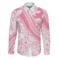 Polynesian Tiare Flower Pink Pastel Vibes Family Matching Short Sleeve Bodycon Dress and Hawaiian Shirt LT14 Dad's Shirt - Long Sleeve Pink - Polynesian Pride