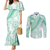 Polynesian Tiare Flower Cyan Pastel Vibes Couples Matching Mermaid Dress and Long Sleeve Button Shirt LT14 Cyan - Polynesian Pride