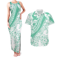 Polynesian Tiare Flower Cyan Pastel Vibes Couples Matching Tank Maxi Dress and Hawaiian Shirt LT14 Cyan - Polynesian Pride