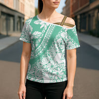 Polynesian Tiare Flower Cyan Pastel Vibes Cross Shoulder Shirt