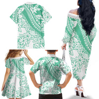 Polynesian Tiare Flower Cyan Pastel Vibes Family Matching Off The Shoulder Long Sleeve Dress and Hawaiian Shirt LT14 - Polynesian Pride