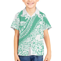 Polynesian Tiare Flower Cyan Pastel Vibes Family Matching Short Sleeve Bodycon Dress and Hawaiian Shirt LT14 Son's Shirt Cyan - Polynesian Pride