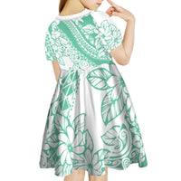 Polynesian Tiare Flower Cyan Pastel Vibes Kid Short Sleeve Dress