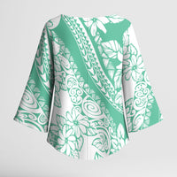 Polynesian Tiare Flower Cyan Pastel Vibes Kimono Sleeve Blouse