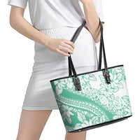 Polynesian Tiare Flower Cyan Pastel Vibes Leather Tote Bag