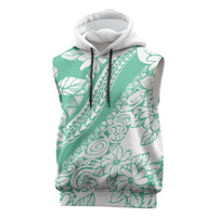 Polynesian Tiare Flower Cyan Pastel Vibes Sleeveless Hoodie