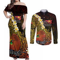 Papua New Guinea 1975 Couples Matching Off Shoulder Maxi Dress and Long Sleeve Button Shirt Create Our History Inspire Our Future LT14 Black - Polynesian Pride