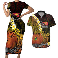 Papua New Guinea 1975 Couples Matching Short Sleeve Bodycon Dress and Hawaiian Shirt Create Our History Inspire Our Future LT14 Black - Polynesian Pride