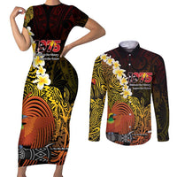Papua New Guinea 1975 Couples Matching Short Sleeve Bodycon Dress and Long Sleeve Button Shirt Create Our History Inspire Our Future LT14 Black - Polynesian Pride