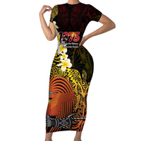 Papua New Guinea 1975 Family Matching Short Sleeve Bodycon Dress and Hawaiian Shirt Create Our History Inspire Our Future LT14 Mom's Dress Black - Polynesian Pride