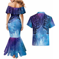 New Zealand Matariki Couples Matching Mermaid Dress and Hawaiian Shirt Aotearoa Maori New Year Galaxy Maori Silver Fern LT14 - Polynesian Pride