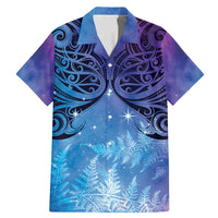 New Zealand Matariki Family Matching Mermaid Dress and Hawaiian Shirt Aotearoa Maori New Year Galaxy Maori Silver Fern LT14 Dad's Shirt - Short Sleeve Blue - Polynesian Pride