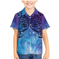 New Zealand Matariki Family Matching Mermaid Dress and Hawaiian Shirt Aotearoa Maori New Year Galaxy Maori Silver Fern LT14 Son's Shirt Blue - Polynesian Pride
