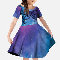 New Zealand Matariki Family Matching Puletasi and Hawaiian Shirt Aotearoa Maori New Year Galaxy Maori Silver Fern LT14 Daughter's Dress Blue - Polynesian Pride