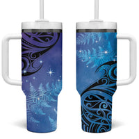 New Zealand Matariki Tumbler With Handle Aotearoa Maori New Year Galaxy Maori Silver Fern LT14 One Size: 40 oz Blue - Polynesian Pride