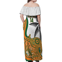 Custom Fiji And Australia Rugby Family Matching Off Shoulder Maxi Dress and Hawaiian Shirt Fijian Palm Tree Mix Aussie Kangaroo LT14 - Polynesian Pride