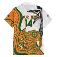 Custom Fiji And Australia Rugby Family Matching Summer Maxi Dress and Hawaiian Shirt Fijian Palm Tree Mix Aussie Kangaroo LT14 - Polynesian Pride
