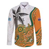 Custom Fiji And Australia Rugby Family Matching Summer Maxi Dress and Hawaiian Shirt Fijian Palm Tree Mix Aussie Kangaroo LT14 Dad's Shirt - Long Sleeve Gold - Polynesian Pride