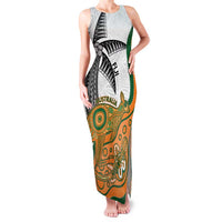 Custom Fiji And Australia Rugby Family Matching Tank Maxi Dress and Hawaiian Shirt Fijian Palm Tree Mix Aussie Kangaroo LT14 Mom's Dress Gold - Polynesian Pride