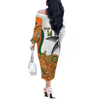 Custom Fiji And Australia Rugby Off The Shoulder Long Sleeve Dress Fijian Palm Tree Mix Aussie Kangaroo LT14 - Polynesian Pride