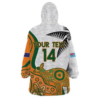 Custom Fiji And Australia Rugby Wearable Blanket Hoodie Fijian Palm Tree Mix Aussie Kangaroo LT14 - Polynesian Pride