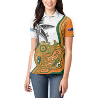 Custom Fiji And Australia Rugby Women Polo Shirt Fijian Palm Tree Mix Aussie Kangaroo LT14 - Polynesian Pride
