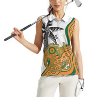 Custom Fiji And Australia Rugby Women Sleeveless Polo Shirt Fijian Palm Tree Mix Aussie Kangaroo LT14 - Polynesian Pride