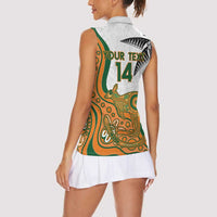 Custom Fiji And Australia Rugby Women Sleeveless Polo Shirt Fijian Palm Tree Mix Aussie Kangaroo LT14 - Polynesian Pride
