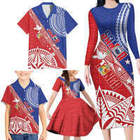 Tonga and Samoa Rugby Custom Family Matching Long Sleeve Bodycon Dress and Hawaiian Shirt Ikale Tahi Manu Samoa Together LT14 - Polynesian Pride
