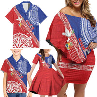 Tonga and Samoa Rugby Custom Family Matching Off Shoulder Short Dress and Hawaiian Shirt Ikale Tahi Manu Samoa Together LT14 - Polynesian Pride