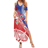 Tonga and Samoa Rugby Custom Family Matching Summer Maxi Dress and Hawaiian Shirt Ikale Tahi Manu Samoa Together LT14 Mom's Dress Red - Polynesian Pride