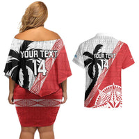 Fiji and Tonga Rugby Custom Couples Matching Off Shoulder Short Dress and Hawaiian Shirt Flying Fijians Ikale Tahi Together Pacific LT14 - Polynesian Pride