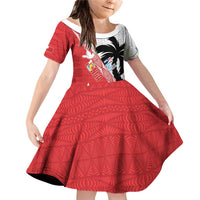 Fiji and Tonga Rugby Custom Family Matching Off Shoulder Short Dress and Hawaiian Shirt Flying Fijians Ikale Tahi Together Pacific LT14 Daughter's Dress Red - Polynesian Pride