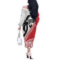 Fiji and Tonga Rugby Custom Off The Shoulder Long Sleeve Dress Flying Fijians Ikale Tahi Together Pacific LT14 - Polynesian Pride