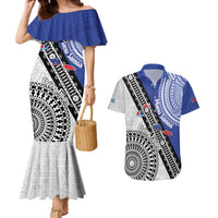 Fiji an Samoa Rugby Custom Couples Matching Mermaid Dress and Hawaiian Shirt Flying Fijians Manu Samoa Together Pacific LT14 Blue - Polynesian Pride
