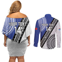 Fiji an Samoa Rugby Custom Couples Matching Off Shoulder Short Dress and Long Sleeve Button Shirt Flying Fijians Manu Samoa Together Pacific LT14 - Polynesian Pride