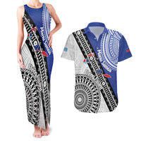 Fiji an Samoa Rugby Custom Couples Matching Tank Maxi Dress and Hawaiian Shirt Flying Fijians Manu Samoa Together Pacific LT14 Blue - Polynesian Pride