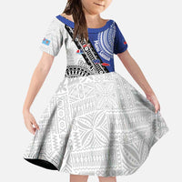 Fiji an Samoa Rugby Custom Family Matching Long Sleeve Bodycon Dress and Hawaiian Shirt Flying Fijians Manu Samoa Together Pacific LT14 Daughter's Dress Blue - Polynesian Pride