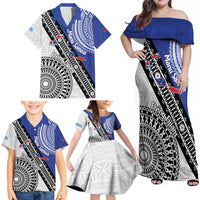 Fiji an Samoa Rugby Custom Family Matching Off Shoulder Maxi Dress and Hawaiian Shirt Flying Fijians Manu Samoa Together Pacific LT14 - Polynesian Pride
