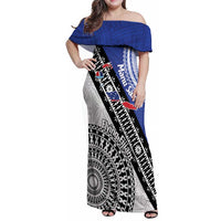 Fiji an Samoa Rugby Custom Family Matching Off Shoulder Maxi Dress and Hawaiian Shirt Flying Fijians Manu Samoa Together Pacific LT14 Mom's Dress Blue - Polynesian Pride