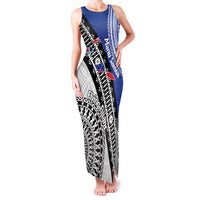 Fiji an Samoa Rugby Custom Family Matching Tank Maxi Dress and Hawaiian Shirt Flying Fijians Manu Samoa Together Pacific LT14 Mom's Dress Blue - Polynesian Pride
