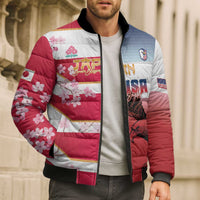USA and Japan Rugby Custom Bomber Puffer Jacket Eagles Brave Blossoms Together Pacific - Polynesian Pride
