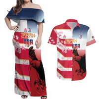 USA and Japan Rugby Custom Couples Matching Off Shoulder Maxi Dress and Hawaiian Shirt Eagles Brave Blossoms Together Pacific LT14 Red - Polynesian Pride